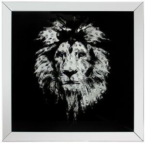 Wandbild Löwe Bild Wandspiegel Spiegel Glasbild Wohnzimmer Tiere Lion 60x60cm