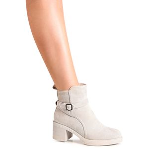 topschuhe24 2576 Damen Plateau Stiefeletten Velours Ankle Boots, Farbe:Beige, Größe:39 EU
