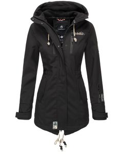 Marikoo Zimtzicke Damen Wasserdichte Softshell Jacke mit Kapuze Outdoor Regenjacke Regenmantel Schwarz Gr. 34 - XS