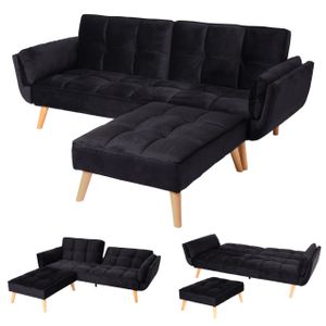 Schlafsofa MCW-K18 mit Ottomane, Couch Sofa Gästebett, Schlaffunktion 218x175cm  Samt schwarz