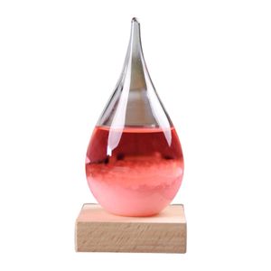 transparentes Tröpfchen -Sturmglas mit Holzbass -Haus Barometer Flasche Dekor-Rosa