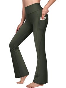 Ausgestellte Yogahose Mit Hoher Taille Für Damen Damen-Sporthosen Mit Weitem Bein Und Breitem Bein,Farbe: Armeegrün,Größe:M