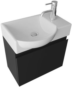 Alpenberger Modern Waschtisch Set | Unterschrank Schwarz Matt mit Keramik Waschbecken -Links | Vormontiert Komplett Badmöbel | Badezimmerunterschrank mit Softclose-Klapptür | Gäste-WC