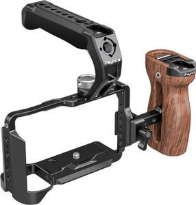 Poyinco JN-138 Kamera-Videokaefig + oberer Griff + seitlicher Handgriff aus Holz, Kamerakaefig aus Aluminiumlegierung mit Cold Shoe-Halterungen, 1/4 Zoll und 3/8 Zoll Gewinde, Ersatz fuer die Sony ZV-E10 II Kamera