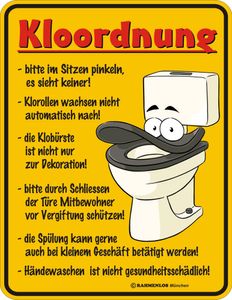 Kloordnung Blech-Schild Blechschild mit Spruch 22x17 cm