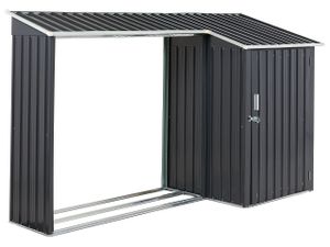 BELIANI Gerätehaus Grau Metall Stahl-Trapezblech 270 cm mit Holzlager Tür Pultdach Geräteschuppen Modern Garten Terrasse Outdoor Außenbereich