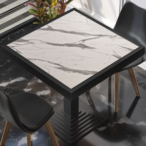 BRASIL | Gastro Tischplatte | B:T 70 x 70 cm | Weiß Marmor | Schwarzer Metall Rand | Quadratisch | Gastro Tischplatte