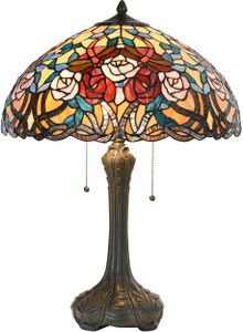 Clayre & Eef Tiffany Tischlampe Ø 46x64 cm  Rot Blau Glas Halbkreis Rose