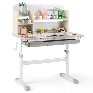 COSTWAY Kinderschreibtisch höhenverstellbar, Jugendschreibtisch Zeichentisch für 3–12 Jahre Kinder 80 x 51 x 110,5cm (Grau)