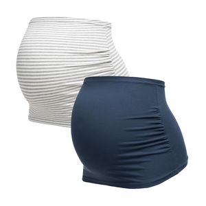 Bauchband für Schwangere - Umstands-Schwangerschafts-Bauchbänder - Nierenwärmer - Baumwolle - Shirtverlängerung - 2er Set (S, Blau gestreift) 6000