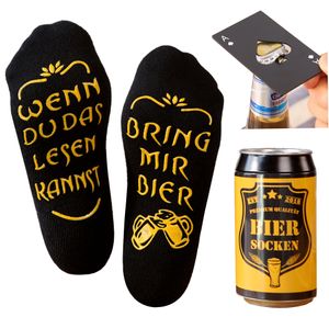Bier Geschenk für Männer - Bier Socken mit Flaschenöffner aus Edelstahl in schwarzem PIKASS Design