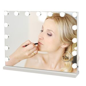 Puluomis Kosmetikspiegel Schminkspiegel Hollywood mit USB, mit 15 LED 3 Farben Beleuchtung Dimmbar Spiegel mit 10x Vergrößen,  Spiegel Tischspiegel Wandspiegel 2 in 1, 58x12x45cm