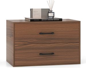 COSTWAY komoda z 2 szufladami, szafka z szufladami z możliwością sztaplowania, drewniany kredens, szafka do przechowywania, komoda z szufladami 60 x 34 x 38 cm (orzech)