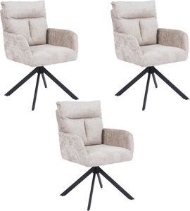 HOME DELUXE Esszimmerstuhl mit Armlehne ALUNA Chenille - 3er Set Beige I Drehbarer Esszimmerstuhl, Esszimmerstuhl mit Drehfunktion, 360-Grad drehbarer Esszimmerstuhl, Drehbarer Polsterstuhl Esszimmer,
