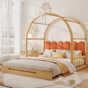 Fortuna Lai dětská postel 140x100cm/140x200cm rozkládací postel Rozkládací postel s ochranou proti pádu a zámkovou střechou, masivní dřevo jednolůžko a dvoulůžko dětský domeček, postel pro mládež, příroda