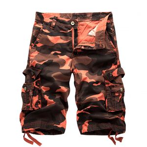 Herren Mittlere Taille Shorts Mit Taschen Kurze Hose Camouflage Bedruckte Sommershorts Orange,Größe 40