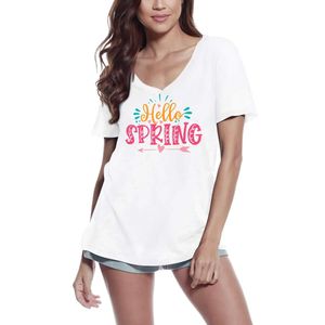 Damen Grafik T-Shirt V-Ausschnitt Hallo Frühling – Hello Spring – Öko-Verantwortlich Vintage Jahrgang Kurzarm Lustige Druck Geburtstag Geschenk Frau