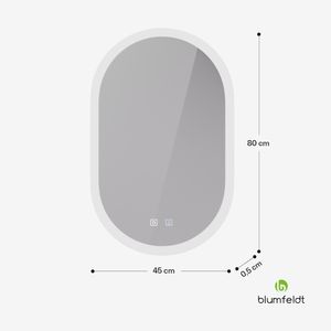 Blumfeldt Dimmbarer LED-Badezimmerspiegel, 45x80 cm, Lichtfarbe einstellbar 3000-6000k - Spiegel mit Beleuchtung als Spiegelschrank im Bad