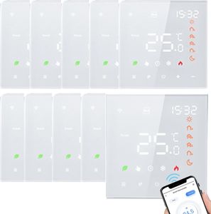10X Smart Tuya WiFi-Thermostat, Sprachsteuerung, fuer 3A Warmwasserbereitung, Digital LCD Programmierbares Raumthermostat Thermostat Wandthermostat Unterputz Fu?bodenheizung, kompatibel mit Amazon Google Home, Weiss