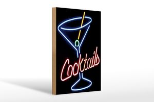 Holzschild 20x30cm Cocktails Neon Strohhalm