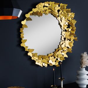 Dekorativer Wandspiegel BUTTERFLY 80cm gold Metall rund handmade Schmetterling Rahmen