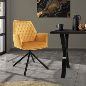 ML-Design jídelní židle s područkami a opěradlem, hořčicová, sametová, otočná