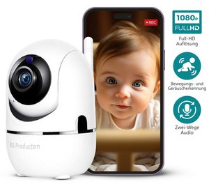 Babyphone, WLAN IP Babyphone Kamera Überwachung Innen, 360° Unterstützt Alexa/Google Home/2.4Ghz WiFi,Bewegungserkennung,2 Way Talk, Weiß
