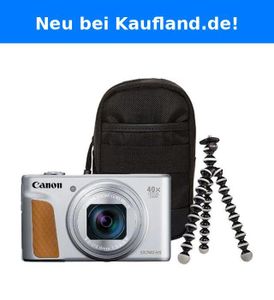 Canon Powershot SX740 hs lite Silber + Reisekit mit Tasche, Halterung & gratis EC21 Reinigungstücher