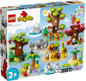 LEGO DUPLO Wilde Tiere der Welt, Zoo-Spielzeug mit Sound, 22 Tierfiguren, darunter Elefanten, Pandas und Löwen, Lernspielzeug aus Steinen mit Weltkarten-Spielmatte  für Kinder ab 2 Jahre 10975