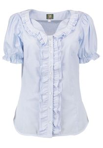 OS Trachten Damen Bluse Kurzarm Trachtenbluse mit V-Ausschnitt Phayar, Größe:38, Farbe:hellblau/bleu