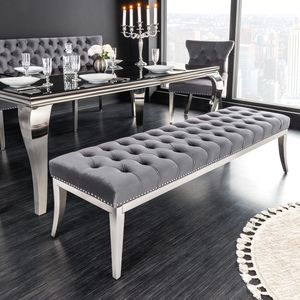 Sitzbank CASTLE DELUXE 165cm grau Samt silber Edelstahl Löwenkopf