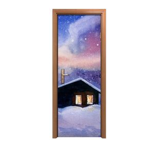 Coloray Dveřní plakát 70x200cm Samolepka na dveře Samolepicí fólie  Pouliční umění -  Akvarel vánoční zimní krajina