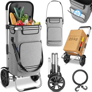 ELONEO Einkaufstrolley klappbar, Einkaufswagen mit Kühlfach, 3in1 Trolley, Sackkarre & Umhängetasche, Einkaufsrollwagen, Shopping Trolley 43L Kapazität & Spanngurt, Hackenporsche, Silbergrau ELONEO Einkaufstrolley klappbar, Einkaufswagen mit Kühlfach, 3in1 Trolley, Sackkarre & Umhängetasche, Einkaufsrollwagen, Shopping Trolley 43L Kapazität & Spanngurt, Hackenporsche, Silbergrau