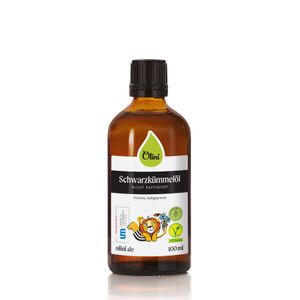 Olini Schwarzkümmelöl mit Löwe für Kinder 100 ml kaltgepresst natürliche unraffinierte Vitaminquelle EFK Biotin Magnesium Calcium Eisen