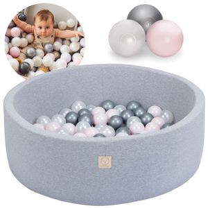 MISIOO Smart Bällebad 90x30 cm/200 Bälle  - Bällebader Kinder für Baby Zimmer - Bälle für Bällebad - Baby Spielzeug - Hellgrau: Hellrosa/Perlen/Silber