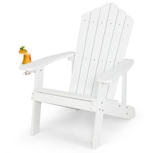 COSTWAY Adirondack Stuhl mit Getränkehalter, wetterfester Gartenstuhl, Gartensessel aus Kunststoff, Outdoor-Stuhl für Garten, Terrasse, 170 kg Tragfähigkeit (Weiß)