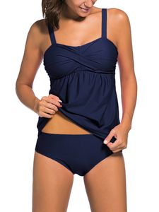 Damen Tankini Set Badekleid + Shorts Zweiteilige Badeanzug Badebekleidung Farbverläufe,Farbe:Dunkelblau,Größe:M