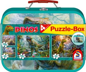 SCHMIDT Puzzle Dinozaury 4w1 w blaszanym pudełku (60,60,100,100 elementów)