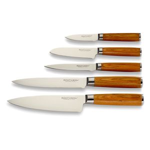 Sada damaškových nožů Echtwerk, 5 ks, damaškový nůž, kuchařský nůž, kuchyňský nůž, damašková ocel / dřevo, stříbrná / hnědá, EW-DM-0344