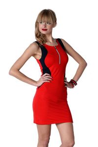 Damen Longshirt Tunika Top Minikleid 2 farbig, S/M; Rot