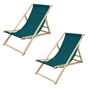 ECD Germany Liegestuhl klappbar aus Holz 2er Set, 3 Liegepositionen, bis 120 kg, Dunkelgrün, Sonnenliege Gartenliege Relaxliege Strandliege Liege Strandstuhl, für Garten und Terrassee