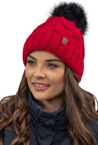 Vivisence damen bommelmütze, warm und gemütlich kopfbedeckung an winter und herbst,  wintermütze mit bommel, warm dick strickmütze, klassisch mütze für frauen, hergestellt in der eu, rot, einheitsgröß