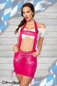 Dirndline Damen Trachtenshorts mit Stickereien Karneval Oktoberfest Fasching Trachten , Größe:S, Farbe:Pink
