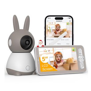 2K Babyphone mit Kamera PTZ 355°, 5“ Baby Monitor Auto-tracking, Weinen- Geräuscherkennung, Temperatur- und Feuchtigkeitsmessung
