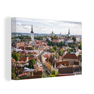 OneMillionCanvasses® - Leinwandbilder - 120x80 cm, Das Stadtzentrum von Tallinn von einem Hügel in Estland, Wandbilder Kunstdruck Wanddekoration - Foto auf Leinwand - Gemälde auf - Wanddekorationen - Wohnzimmer