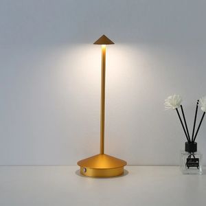 Kabellose Dimmbare LED Tischleuchte, Wiederaufladbar 4000 mAh Schreibtischlampe für Restaurants Bars Schlafzimmer Gold