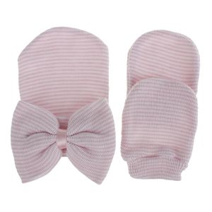 Rosa Baby Mütze Handschuhe Neugeborene Beanie Mützen Mit großem Bogen Geschenk Kindermütze