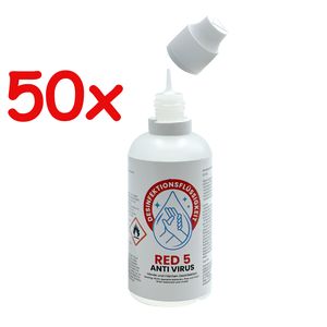 50 x 50 ml Desinfektionsmittel mit Aloe Vera Duft Taschenflasche Hände und Flächen Schnelldesinfektion Händedesinfektion Händedesinfektionsmittel Flächendesinfektionsmittel Hand-Desinfektion gegen Viren RED5