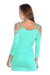 Damen 3/4 Arm Shirt Bluse Tunika mit freier Schulter, Mintgrün/2XL/3XL