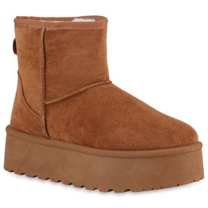 VAN HILL Damen Warm Gefüttert Winter Boots Stiefeletten Profil-Sohle Schuhe 840783, Farbe: Hellbraun, Größe: 39